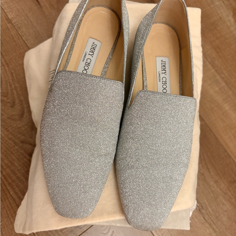 Jimmy Choo Glittering Silver Loafers - Picture 8 of 12